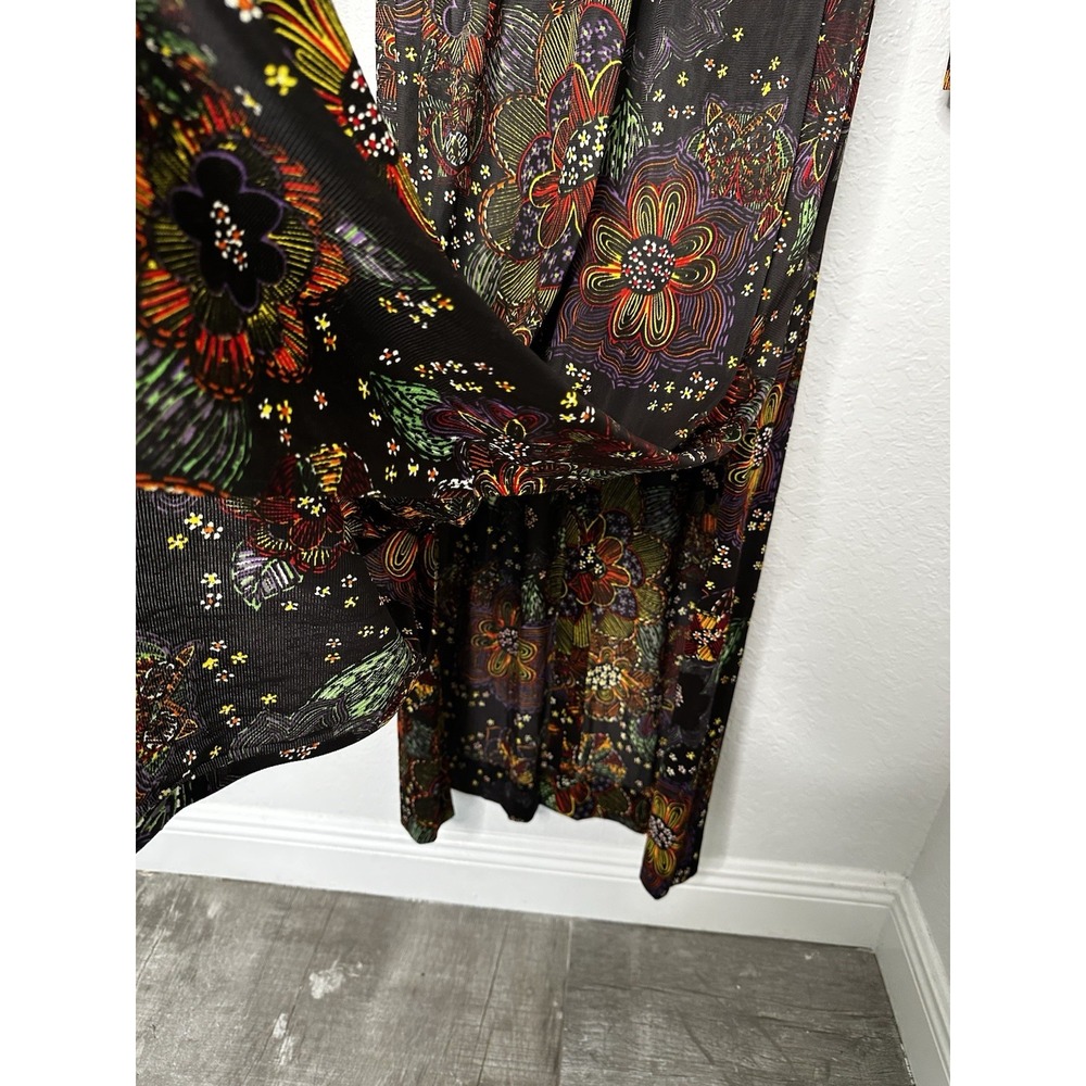 Vintage Lord & Taylor Black Colorful Folk Floral Maxi Dress Front Slits - Picture 5 of 6